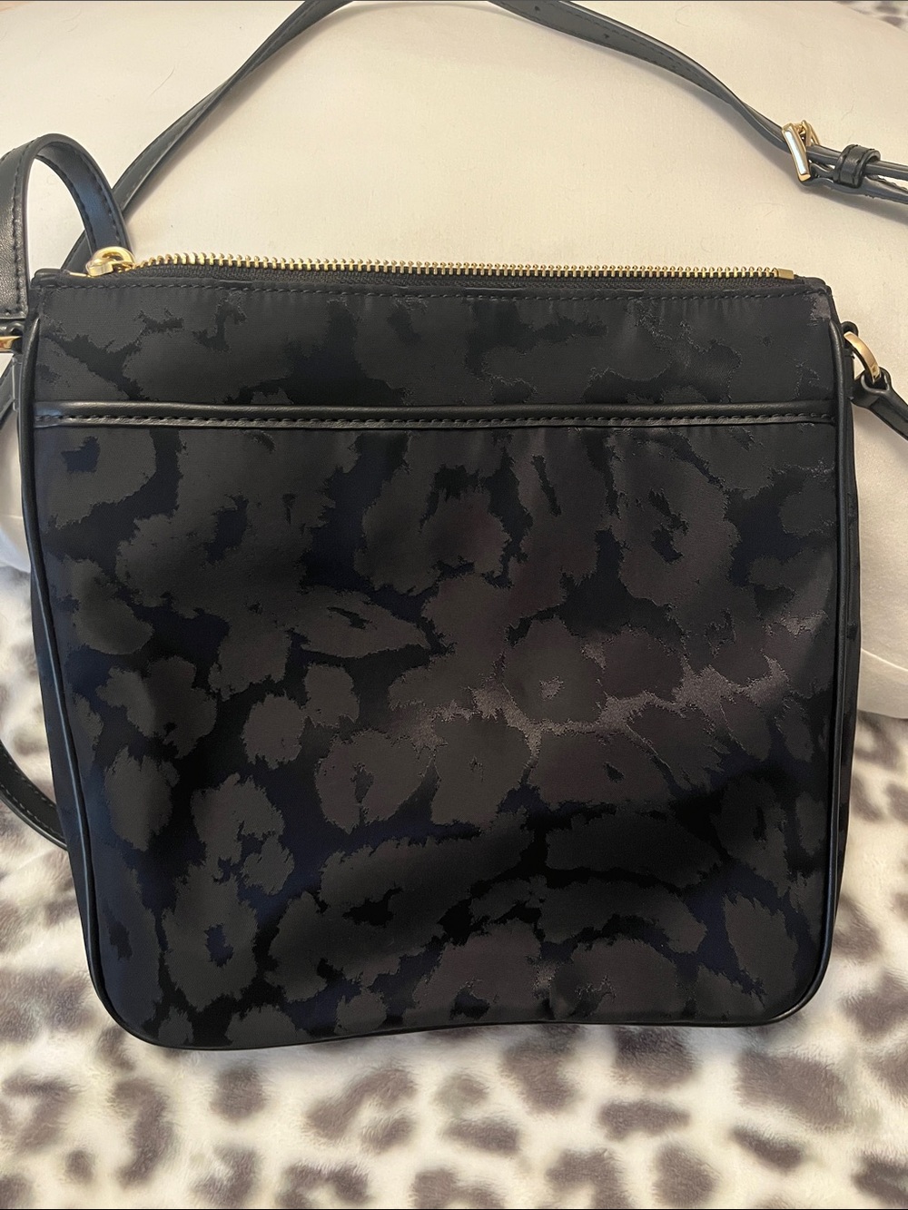 Michael Kors Black Leopard-Print Crossbody Pouch with Gold Hardware - Picture 5 of 5